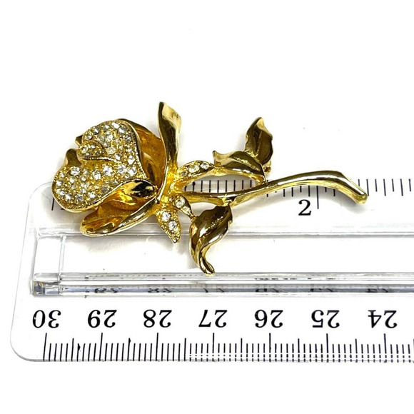 Rose Brooch Clear Gold Flower Vtg Estate Jewelry Vintage Pin N11 - Picture 5 of 5